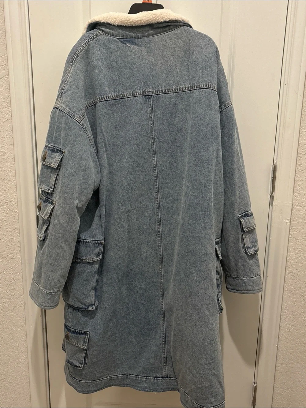 Fashion Nova Light Blue Sherpa-Lined Denim Trench Coat